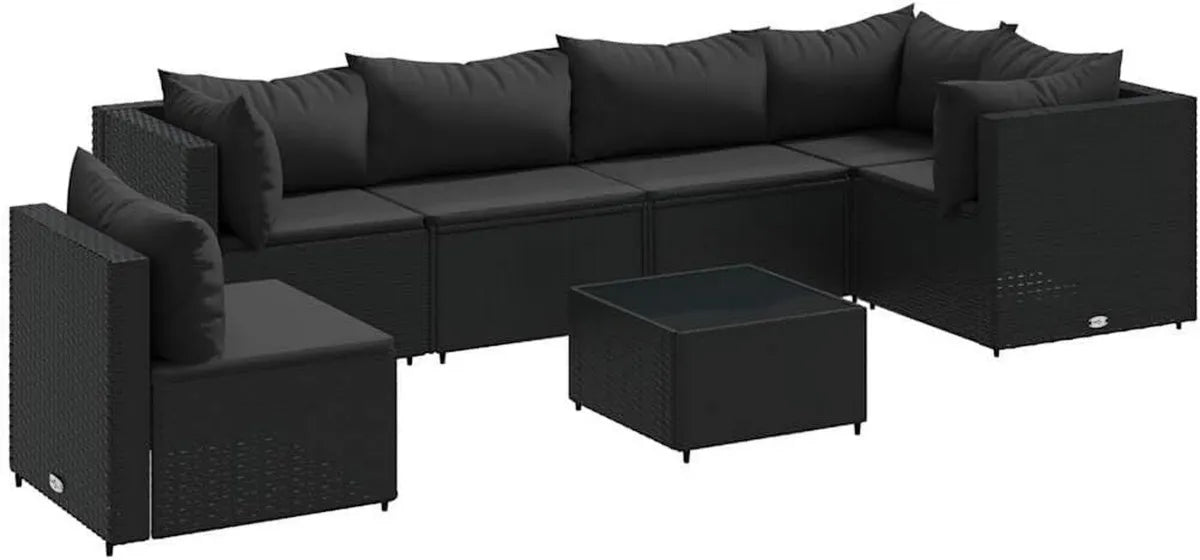 Conjunto de Muebles de Jardín 7 Piezas con Cojines de Ratán Sintético Negro