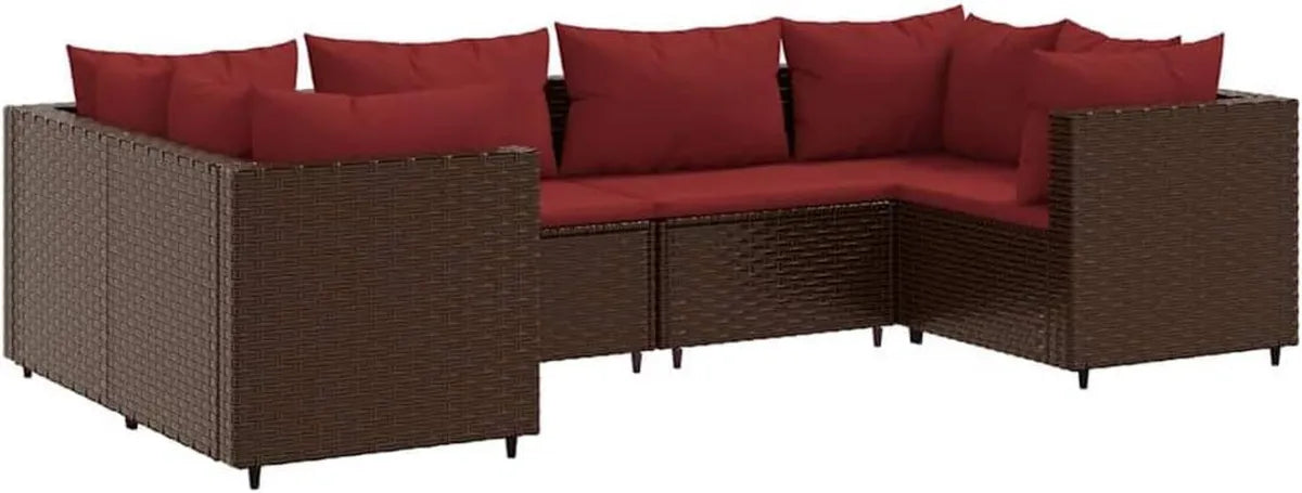 Conjunto de Muebles de Jardín de Ratán 6 Piezas con Cojines Color Marrón