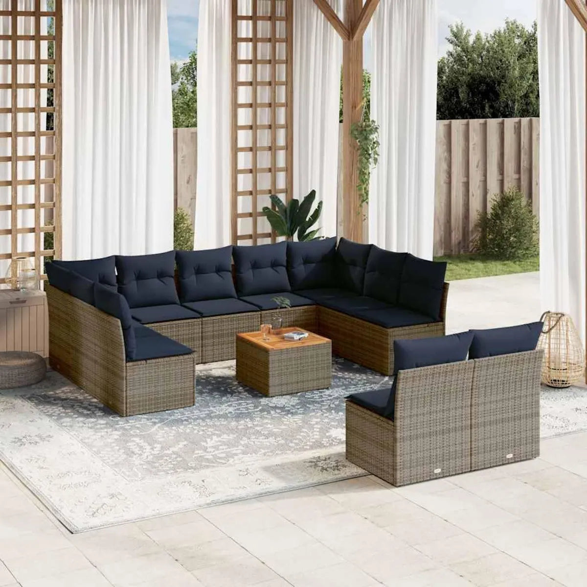 Conjunto de Sofá Modular de Jardín de Ratán Sintético Gris con Cojines para Terraza y Balcón