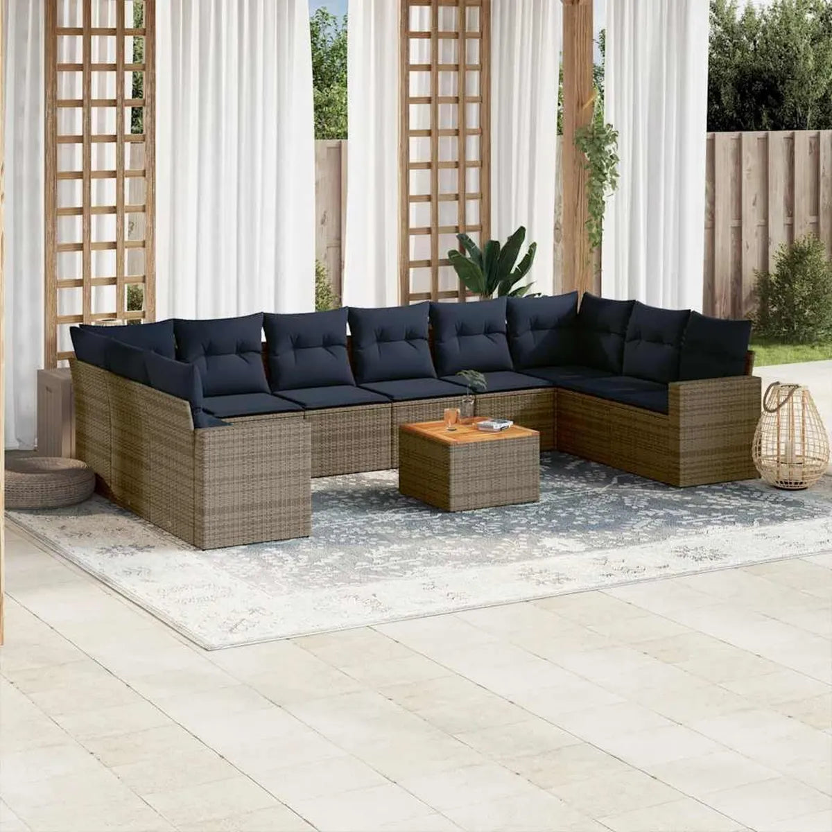 Conjunto de Muebles de Jardín de Ratán Sintético con Cojines, Resistente a UV, Color Gris, para Terraza Exterior