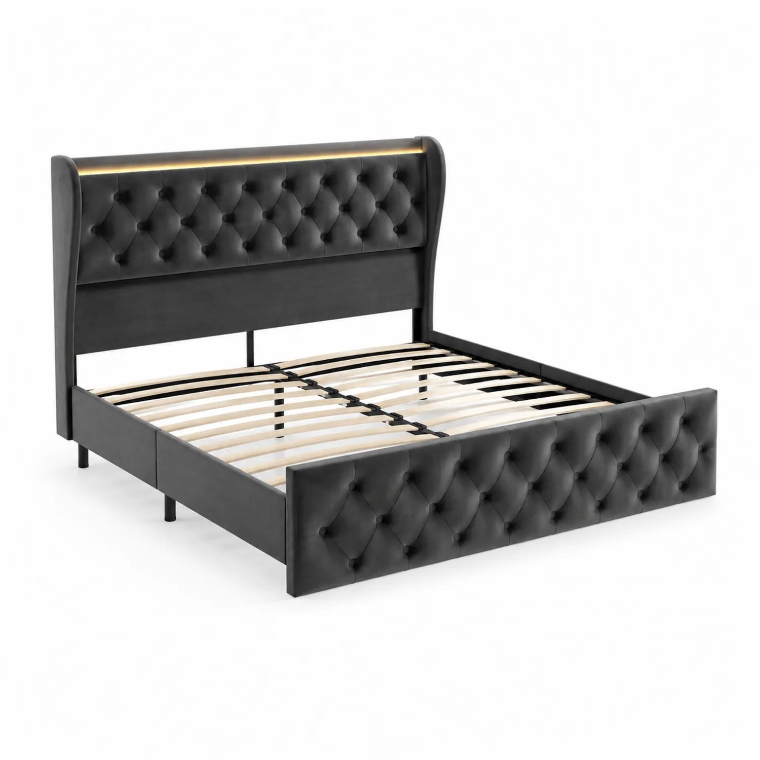 Cama de Terciopelo Negro con Luz LED 200x160 cm
