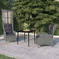 Conjunto de Comedor de Ratán para Exterior de 3 Piezas con Sillas Ajustables y Mesa de Cristal, Mobiliario de Jardín o Balcón Gris Claro