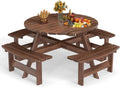 Conjunto de Mesa de Picnic de Madera con Sombrilla para Jardín, Capacidad para 8 Personas, Marrón