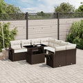 Conjunto de Muebles de Jardín de Ratán Sintético con Cojines Marrones, 9 Piezas