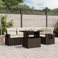 Conjunto de Muebles de Jardín de Ratán Sintético con Cojines Marrones, 6 Piezas
