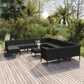 Conjunto de Muebles de Jardín de Ratán Negro con Cojines, Sofá Exterior Modular para Terraza y Balcón