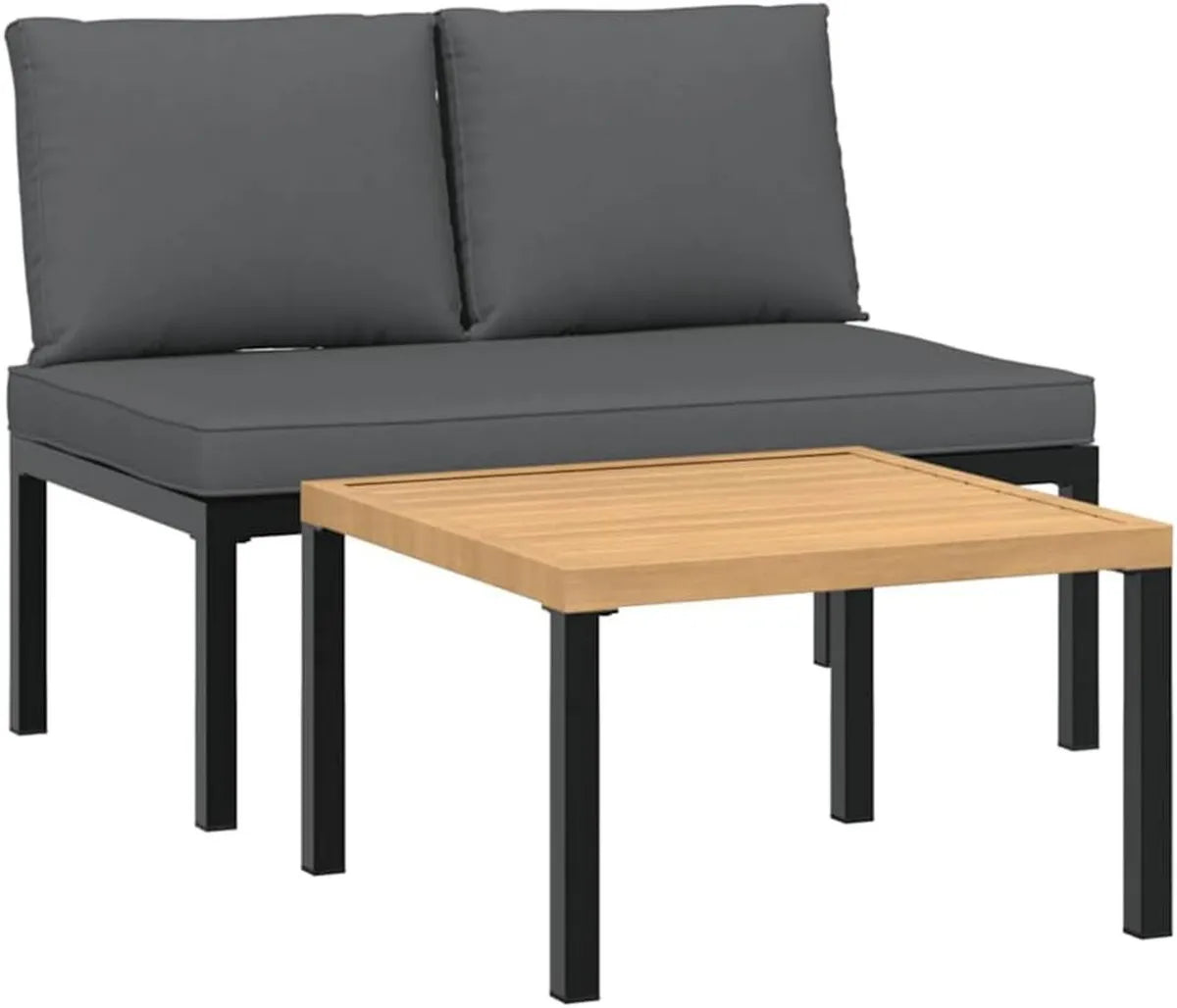 Conjunto de Sofás de Jardín de Aluminio Negro con Cojines, 2 Piezas