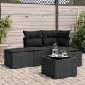 Conjunto de Sofás de Jardín Homgoday 5 Piezas con Cojines de Ratán Sintético Negro