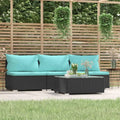 Conjunto de Muebles de Jardín 4 Piezas, Ratán Sintético Negro con Cojines, Sofá de Exterior para Balcón y Terraza