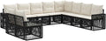 Conjunto de Muebles de Jardín Modular 10 Piezas, Negro y Crema, Sofás Exteriores Resistentes al Clima con Cojines