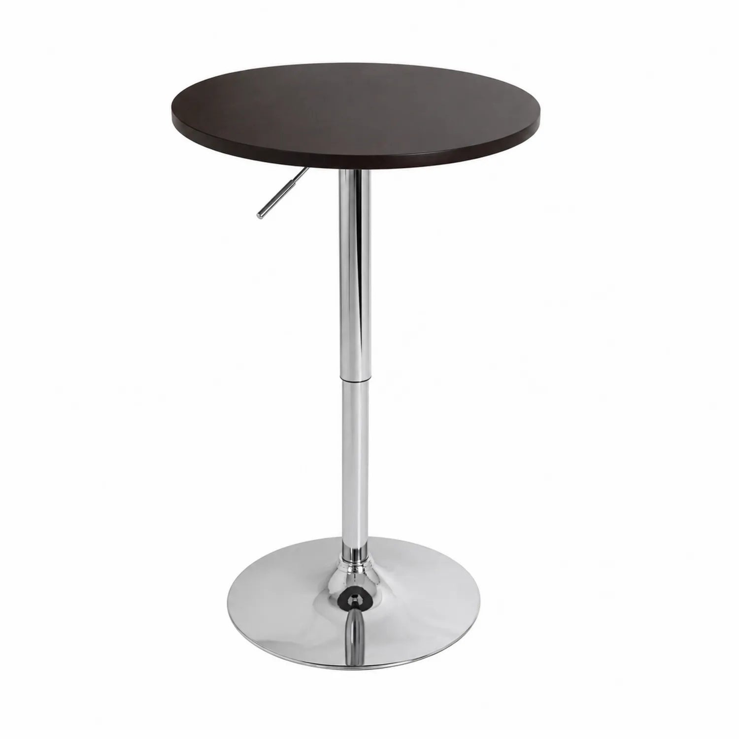 Runder Stehtisch aus Holz und Chrommetall, 60 cm, Braun