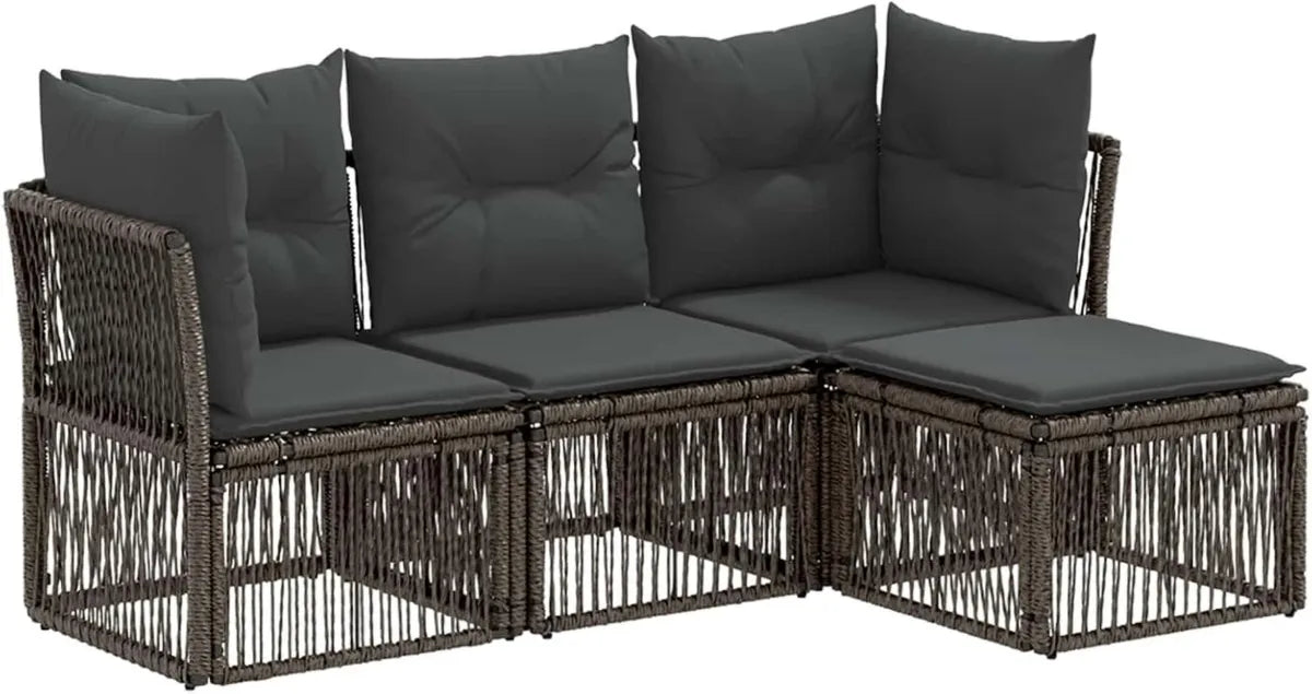 Conjunto de Sofás para Jardín 4 Piezas en Ratán Sintético Gris, Asiento Exterior Moderno y Modular