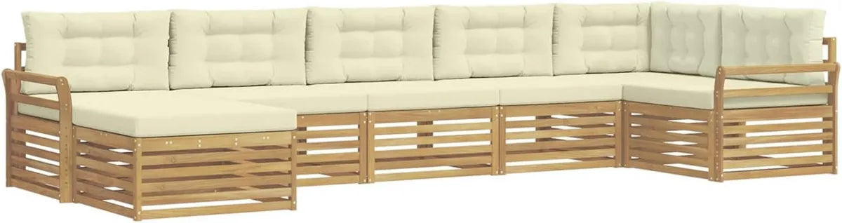Conjunto de Sofás de Jardín 7 Piezas Blanco y Crema, Muebles de Exterior Modernos con Cojines, Resistente a la Intemperie