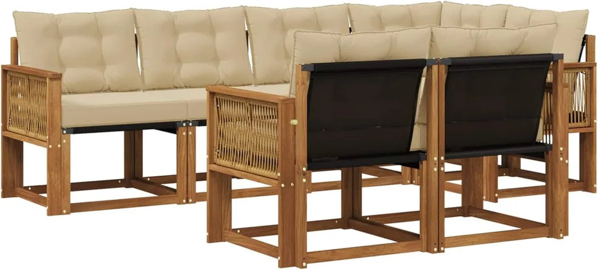Conjunto de Sofás de Jardín 7 piezas, Natural y Beige, Mobiliario Moderno Exterior