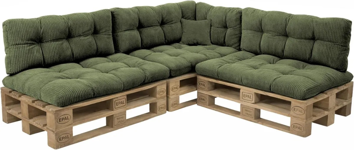 Juego de 8 Cojines de Pana Suave para Palets: Asientos, Respaldo y Decorativo, Ideal para Interior y Exterior, Color Caqui