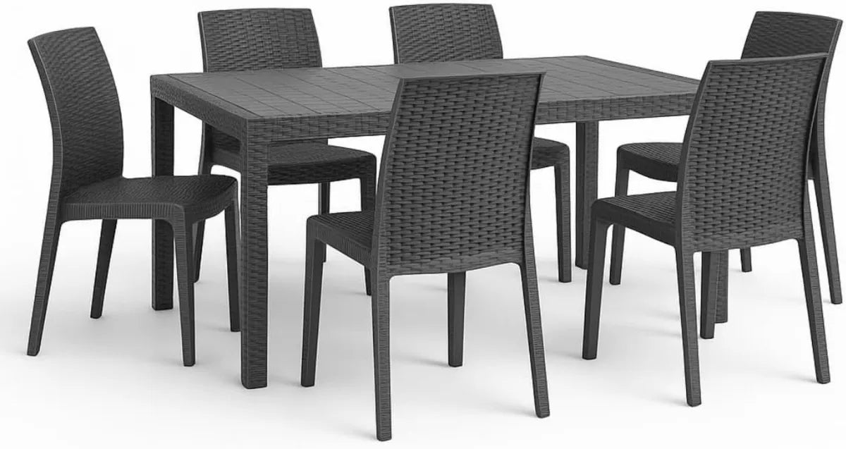 Conjunto de Mesa y 6 Sillas de Jardín de Polipropileno Efecto Ratán