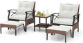 Set de Muebles de Jardín de Ratán 5 Piezas con Mesa de Vidrio y Cojines Desmontables