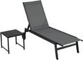 Tumbona Exterior GOPLUS con Mesa de Cristal, Sillas Reclinables en 6 Posiciones, Malla Transpirable, Capacidad 150kg