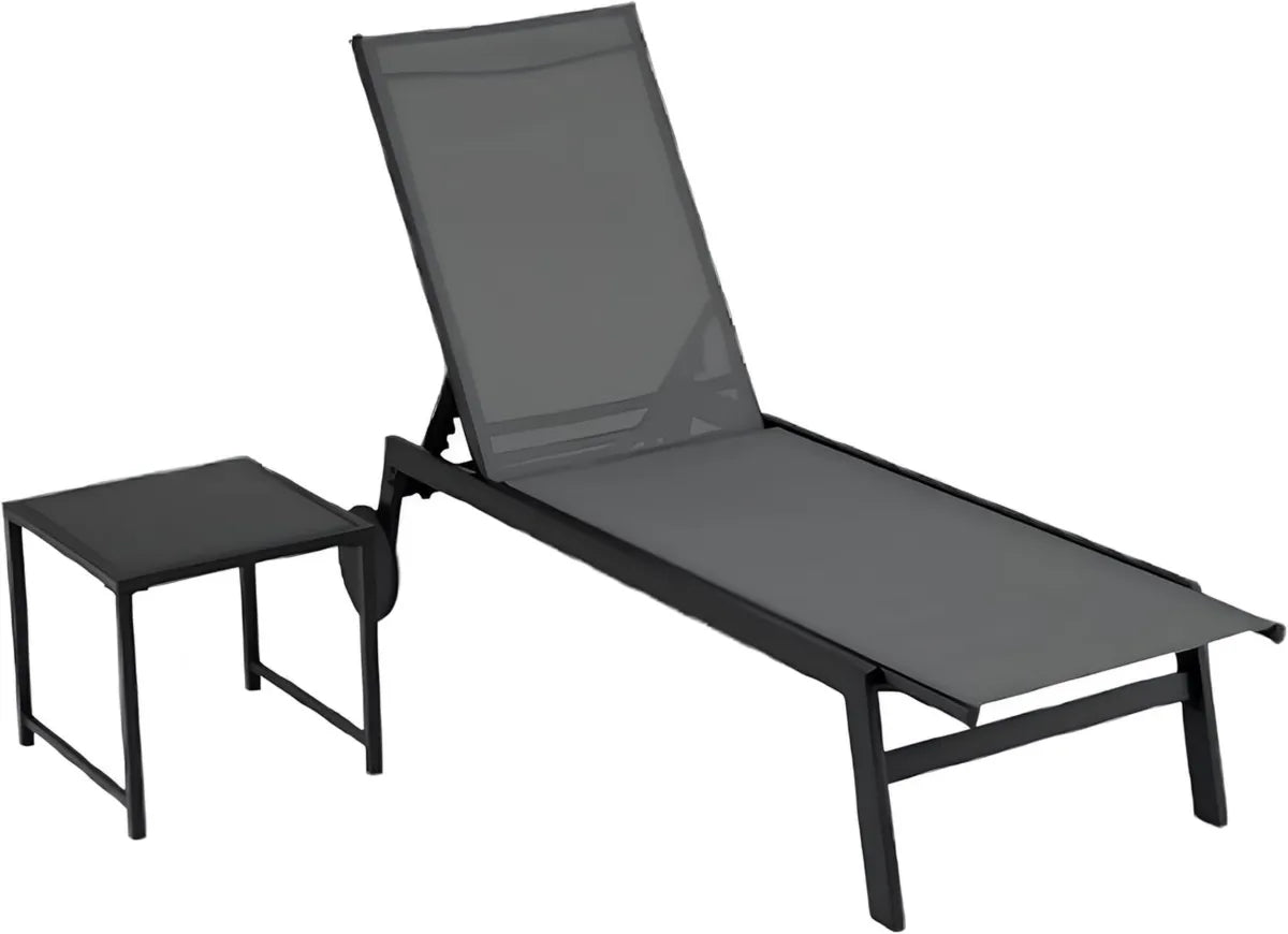 Tumbona Exterior GOPLUS con Mesa de Cristal, Sillas Reclinables en 6 Posiciones, Malla Transpirable, Capacidad 150kg