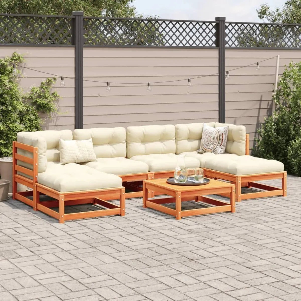 Conjunto de Muebles de Jardín de Madera de Pino con Cojines, 7 Piezas