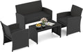 Juego de Muebles de Jardín de Ratán para Exterior de 4 Piezas, Sofá de 2 Plazas y Mesa de Centro, Conjunto de Conversación para Terraza, COSTWAY (Negro)