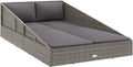 Tumbona de Jardín Reclinable con Almohada de Ratán Sintético Gris 110x200 cm