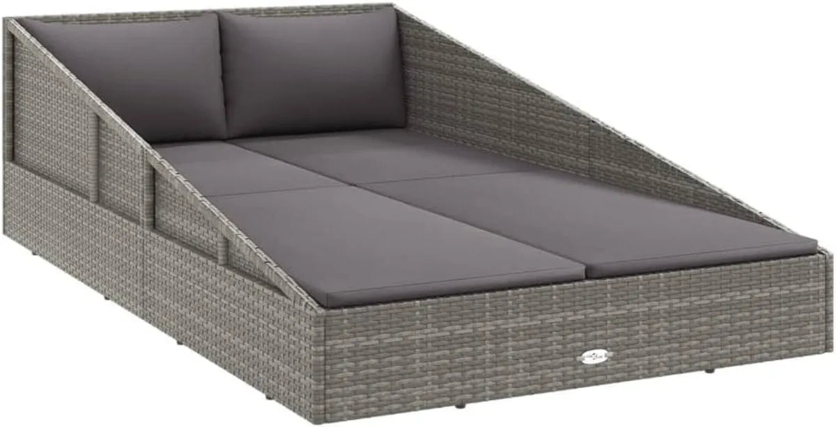 Tumbona de Jardín Reclinable con Almohada de Ratán Sintético Gris 110x200 cm