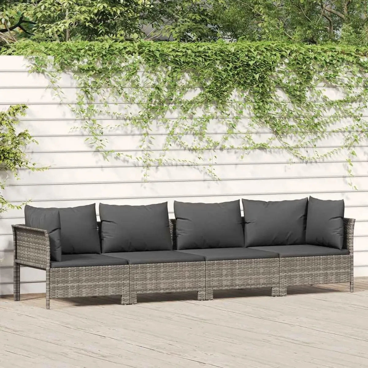 Sofá de Jardín de Ratán Sintético Impermeable, Diseño Elegante para Exterior, 4 Plazas, Gris