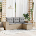 Conjunto de Sofá de Jardín Moderno de Ratán Beige 4 Piezas con Cojines