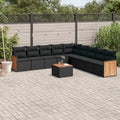 Conjunto de Sofás de Jardín 10 Piezas con Cojines, Ratán Sintético Negro, Exterior Moderno