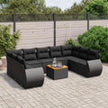Conjunto de sofá cama exterior moderno de 10 piezas con cojines, ratán negro