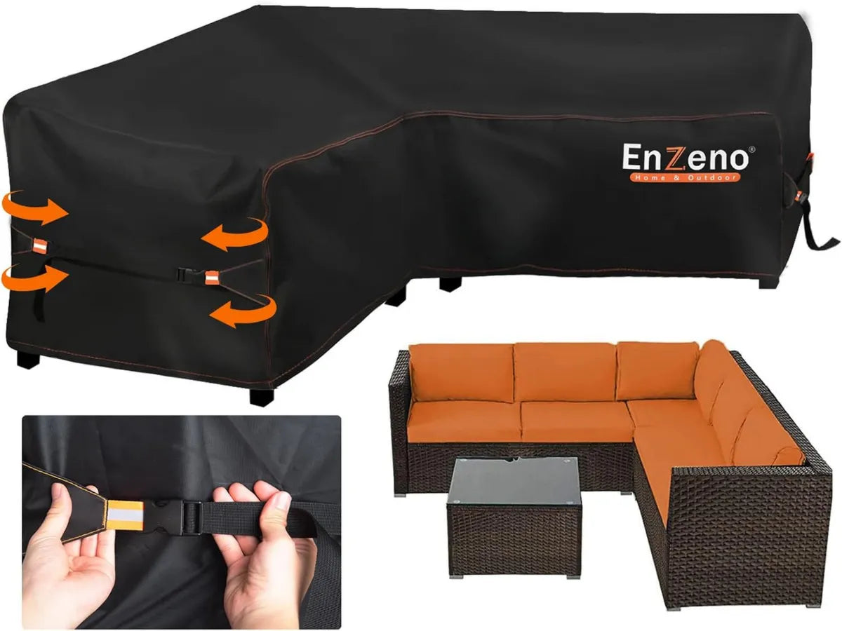 Funda Impermeable en Forma de V para Muebles de Jardín, Tela Oxford 420D, Protección para Sofá de Ratán Exterior, 286 x 286 x 87 cm