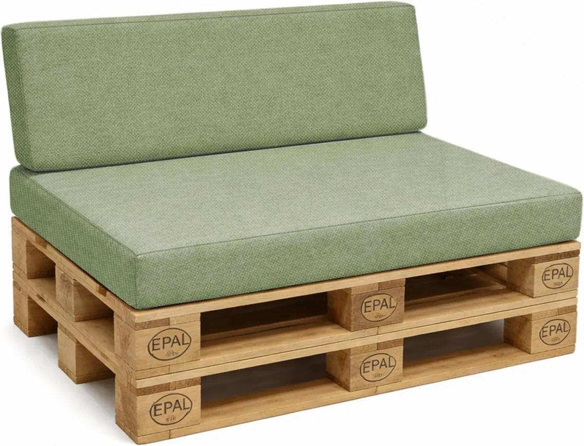 Set de Cojines para Sofá Palet: Asiento 120x80x15cm y Respaldo 120x40x20/10cm, Espuma Fría, Verde