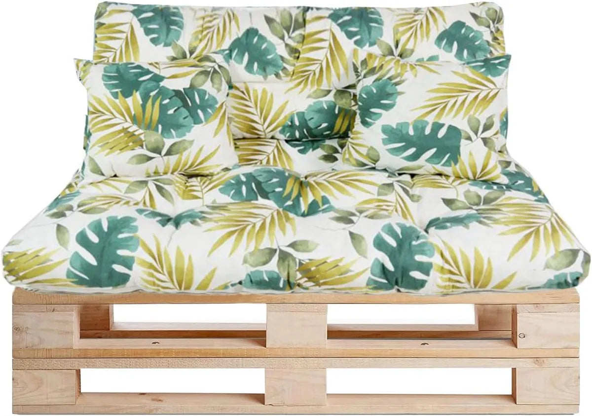 Conjunto de 4 Cojines Acolchados para Palets, Perfecto para Jardín, Terraza y Balcón, Diseño Hoja Oro