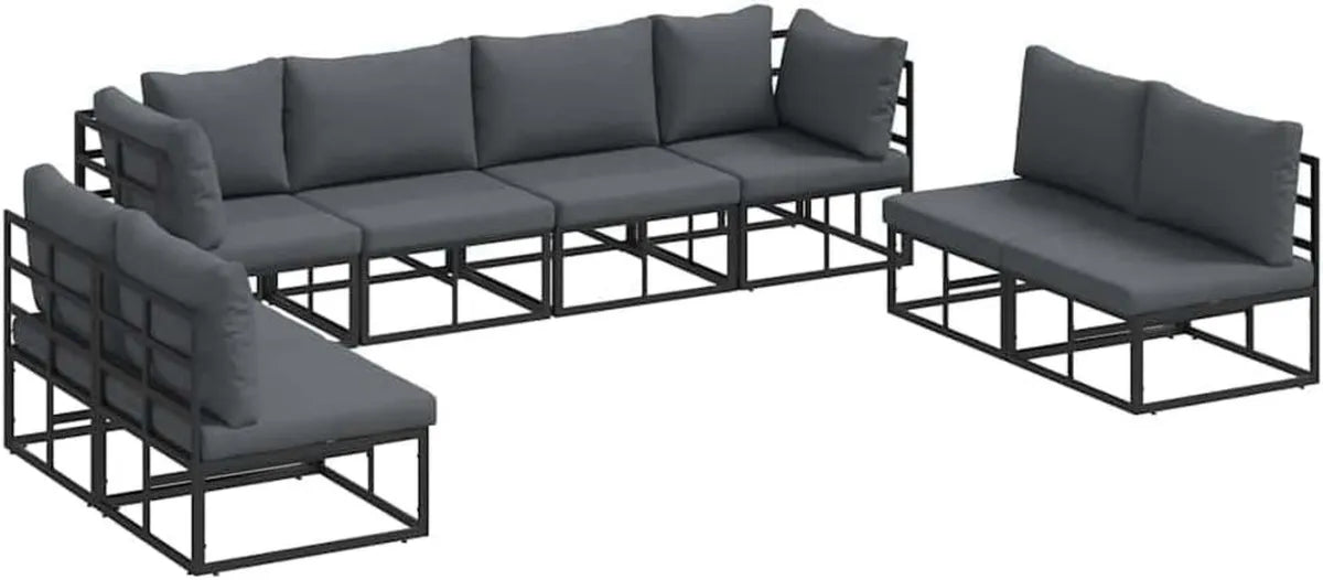 Conjunto de Sofás de Jardín 8 Piezas, Aluminio Negro, Cojines Incluidos, Estilo Moderno