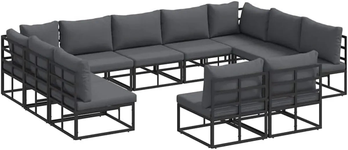 Set de Sofás de Jardín 11 Piezas Aluminio Negro con Cojines Resistentes