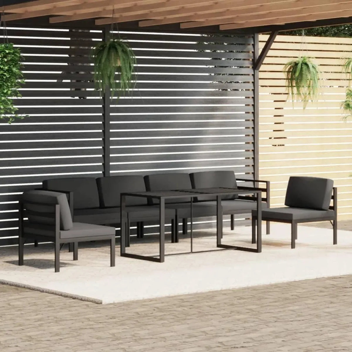 Conjunto de Jardín de Aluminio en Gris Antracita con Cojines para Exterior, 7 Piezas