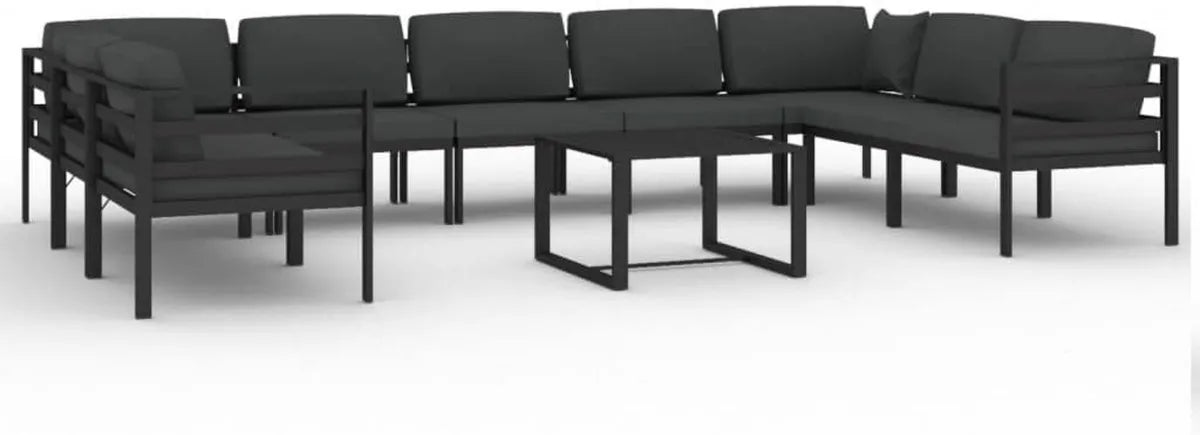 Conjunto de Muebles de Jardín 10 Piezas con Cojines, Sofá y Sillas de Aluminio Gris