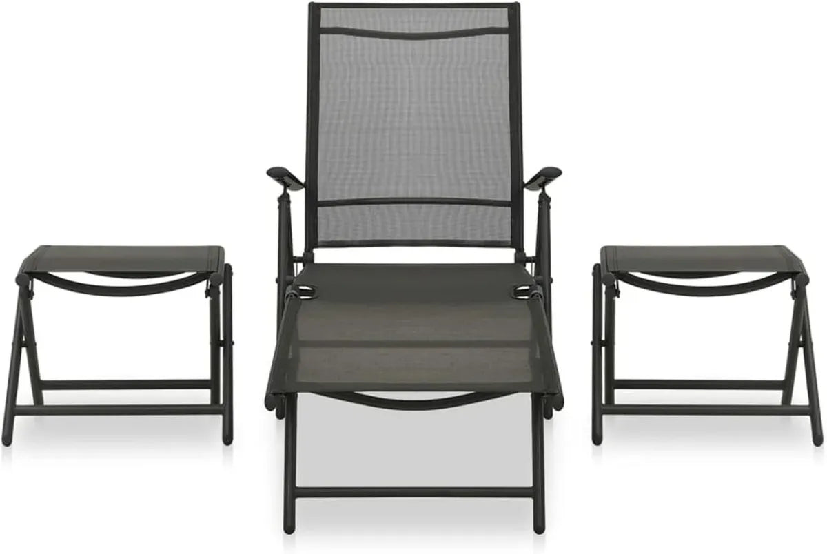 Conjunto de Muebles de Jardín Esquinero 3 Piezas Negro, Aluminio y Textilene