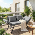 Sofá Cama de Ratán 2 en 1 para Terraza y Jardín, Convertible con Reposabrazos Ajustables, 2 Plazas (Gris)