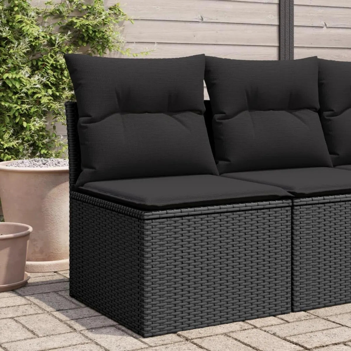 Sofá de Jardín en Poliratán Negro con Cojín, Ideal para Balcón y Terraza