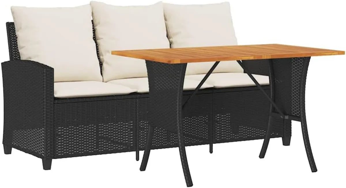 Conjunto de Sofá de Jardín 3 Plazas y Mesa en Ratán Sintético Negro
