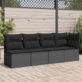 Sofá Modular de Ratan Sintético Negro, 4 Plazas, Cojines Resistentes, Ideal para Jardín y Terraza