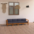 Conjunto de Sofá de Jardín 4 Plazas en Madera de Acacia con Cojines Gris Oscuro para Terraza y Balcón