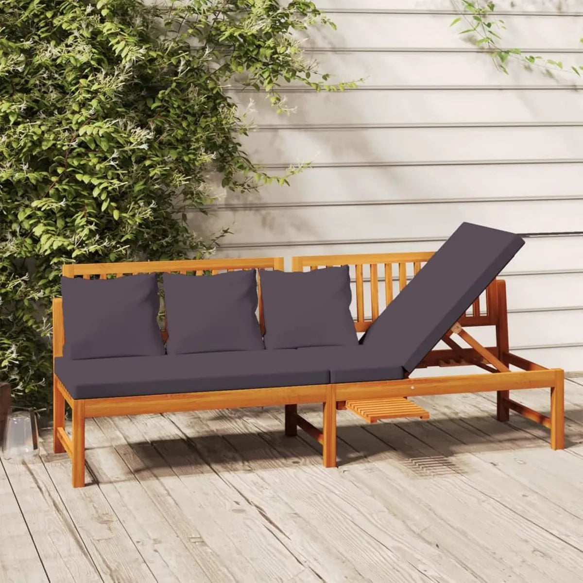 Sofá de Madera para Terraza de 3 Plazas con Cojines, Muebles de Exterior para Jardín, Color Gris