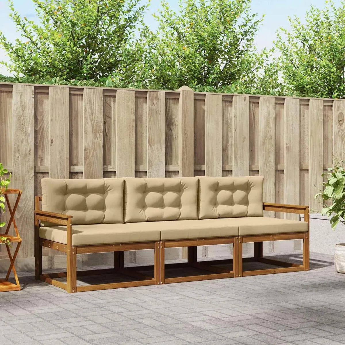 Sofá de Jardín para 3 Personas de Madera con Cojines, Ideal para Terraza y Balcón