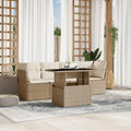 Conjunto de Muebles de Jardín de Ratán Sintético Beige con Cojines - 5 Piezas