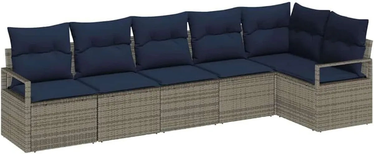 Conjunto de Sofás de Jardín Modulares de Polirratán Gris con Cojines, Resistente a la Intemperie para Terraza y Porche