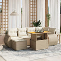 Juego de Sofás de Jardín 7 Piezas Beige con Cojines, Ratán Sintético