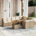 Conjunto de Sofás de Jardín Beige 10 Piezas con Cojines de Ratán Sintético